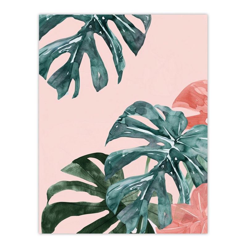 Plant Lover Pink Monstera Leaves Watercolour Wall Art Print