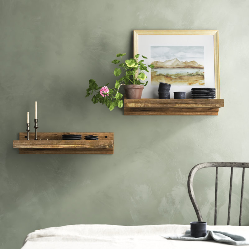Tablette flottante en bois de pin massif de 2 pièces Calhern, Noyer foncé, H 4,25 po x l 20 po x P 10 po