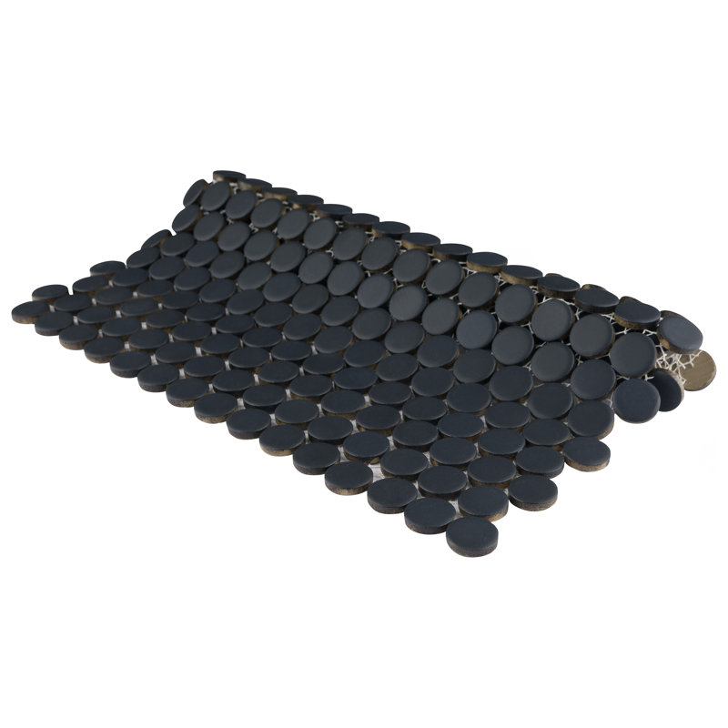 Hudson Penny Round Matte Black 11-7/8" x 12-5/8" Porcelain Mosaic Tile