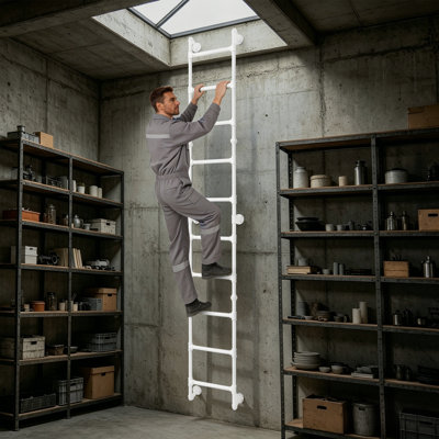 119.69 Inch Wall Mounted Ladder,10-Step Ladder  For Fire Escape Ladder For Egress Window & Basement(119.69 (H)*16.14(D)*5.91In(W))