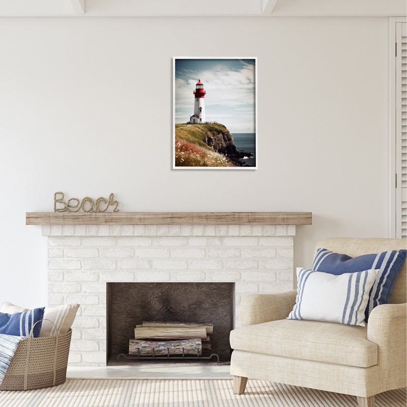 «Bb-434», reproduction encadrée de phare sur une haute falaise par Ray Powers, H 30 po x l 24 po x P 1,5 po