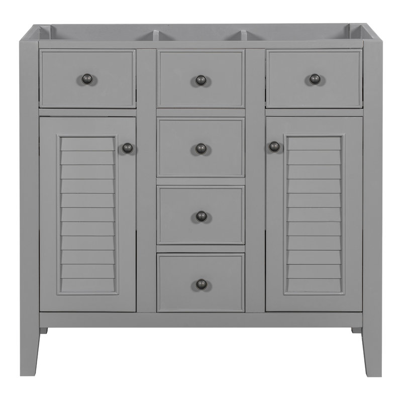 Gray 36" Freestanding Bathroom Vanity with Five Drawers