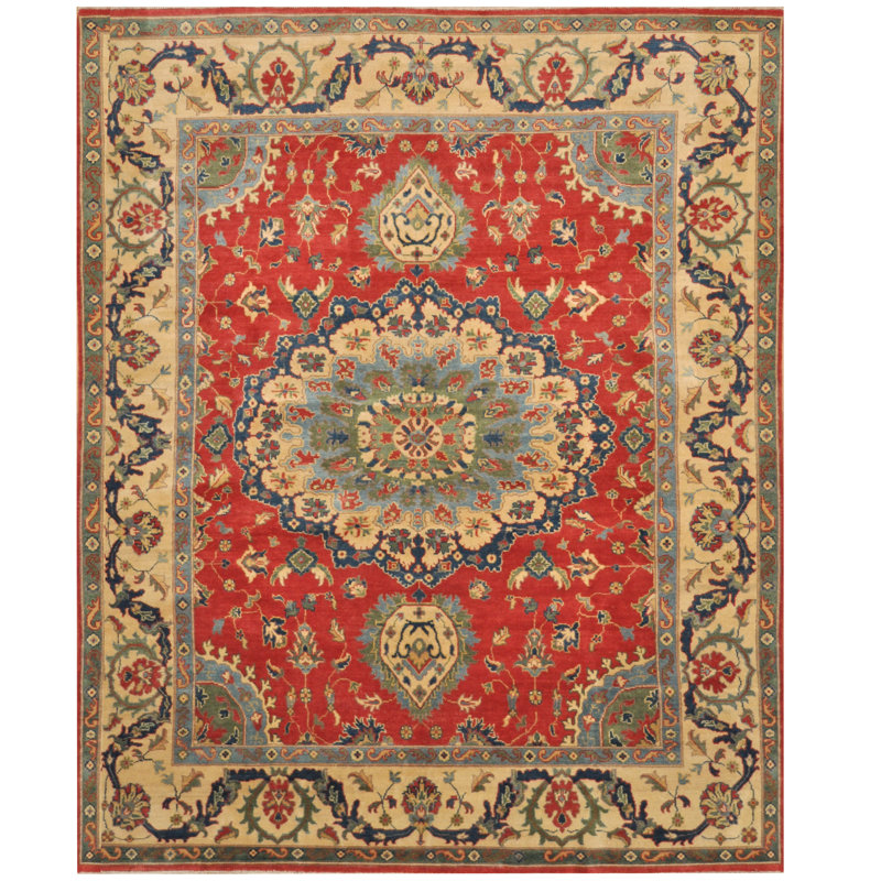 Tapis unique en laine noué à la main Kazak rouge / beige de 8 pi 10 po x 2 pi Azar