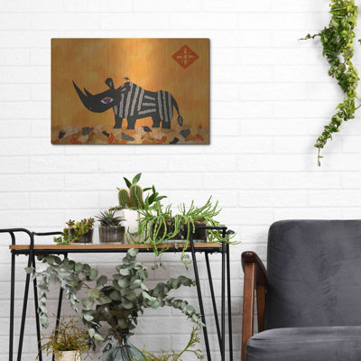 «Rhino with Summer Sky» par Winston Porter, art mural en métal 16 po x 12 po