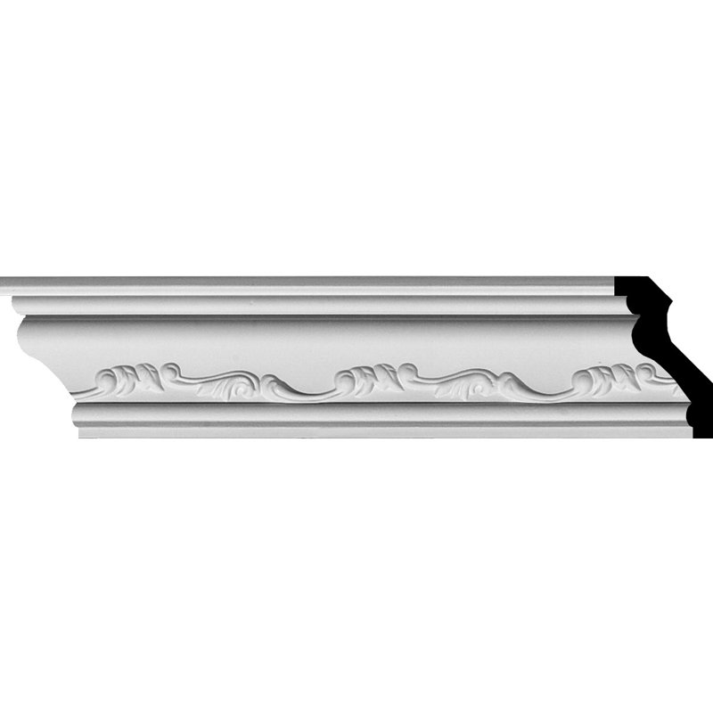 94.5" White Urethane Crown Moulding with Ornate Design