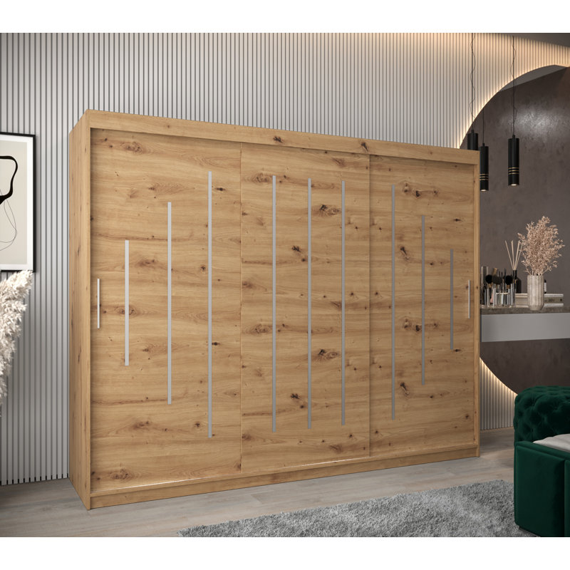 Assemgul 3 Door Manufactured Wood Wardrobe, Natural/White
