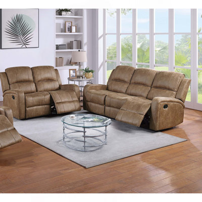 Modern 2Pc Living Room Set 1X Sofa 1X Loveseat Square Armrest Cushion Backrest Horizontal And Light Vertical Tufting Chestnut Finish Primary Living Room Furniture
