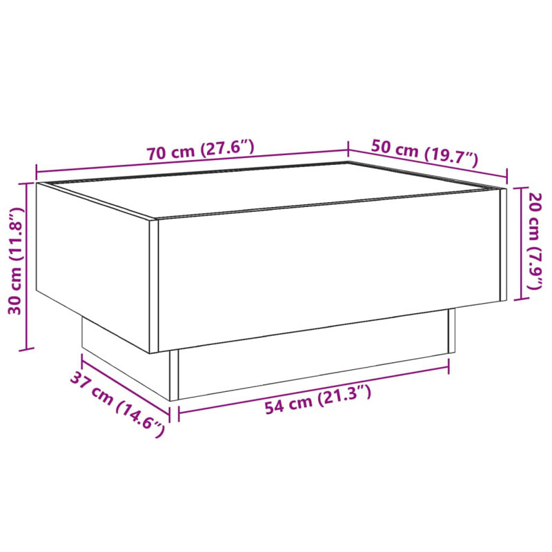 Dailynn Coffee Table, Smoked Oak, 30cm H x 70cm L x 50cm W