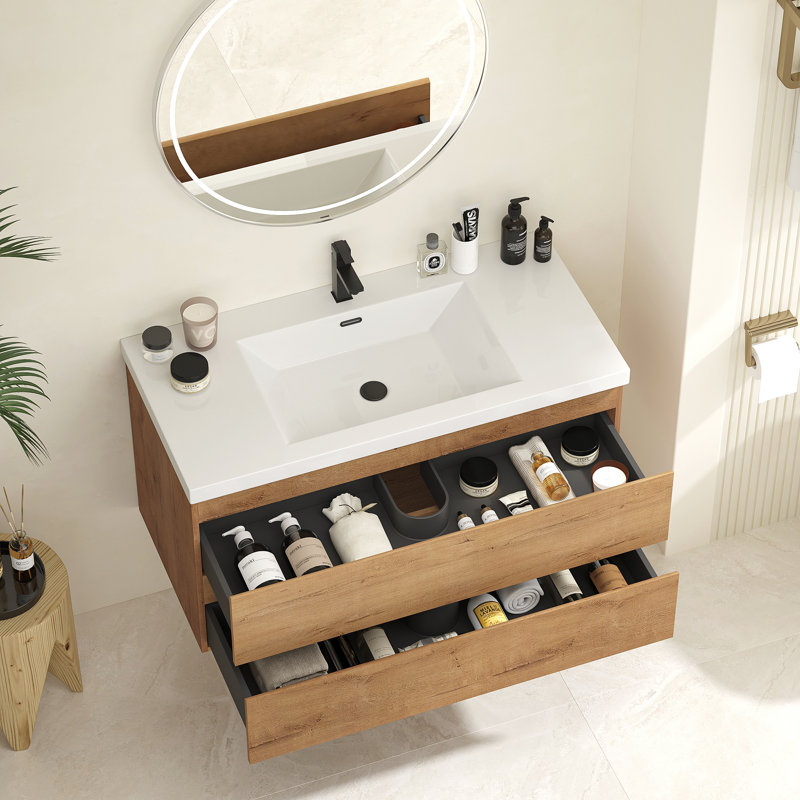 Ensemble de meuble-lavabo mural 41,9 "avec lavabo et deux tiroirs (robinet non inclus), entièrement assemblé, 41.9"