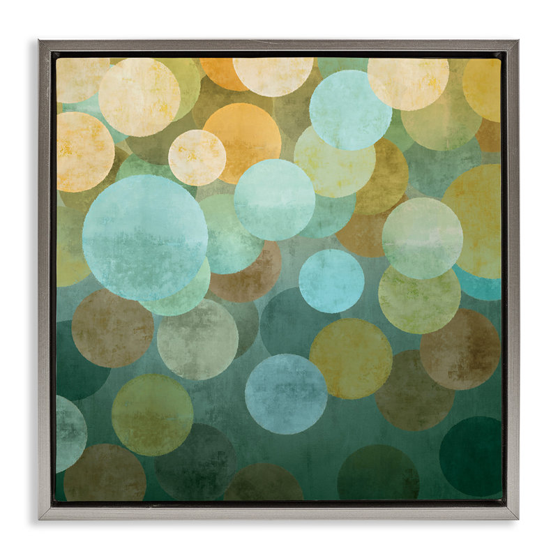 «Layered Green Circles» par Brent Nelson, Cadre flottant gris lustré, H 18 po x l 18 po x P 1,7 po