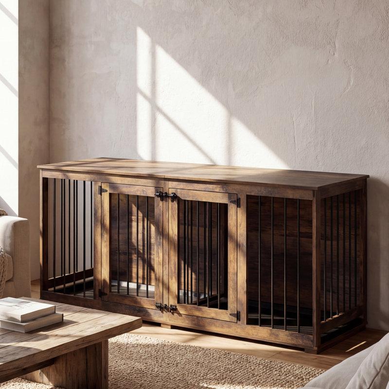 Dasjah 2-Door Furniture Style Dog Crate, Tiger Skin