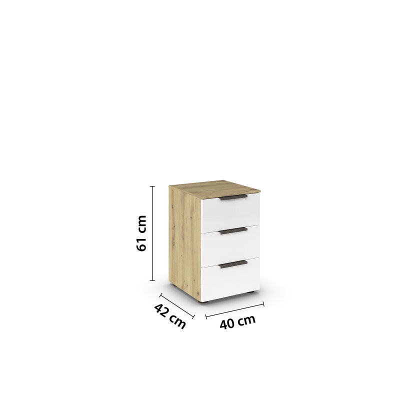 Manufactured Wood Bedside Table, Artisan Oak/White Glass/Graphite