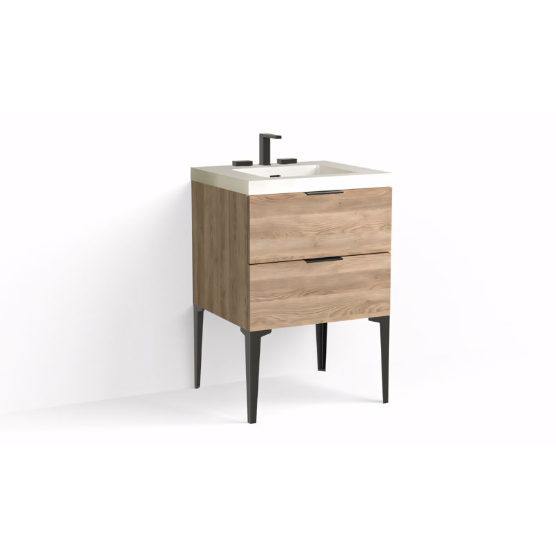 Avila 24" W Freestanding Single Bathroom Vanity with Dean Leg, Gloss White/8" Widespread, Charred, Matte Black
