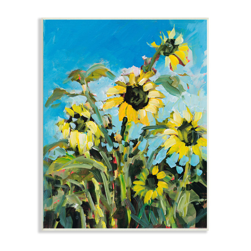 «45_Summer Sky Sunflower Field Contemporary Farm Florals», art mural sur toile par Jane Slivka, H 15 po x l 10 po