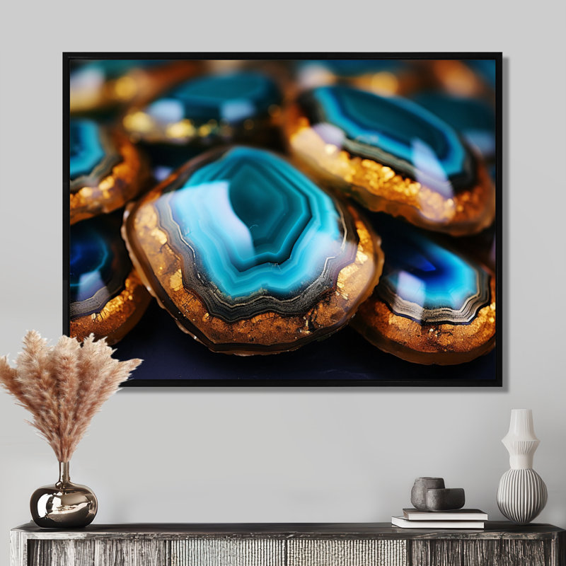 Agate dorée - salon d'art mural en marbre, Cadre flottant noir, H 12 po x l 20 po x P 1 po
