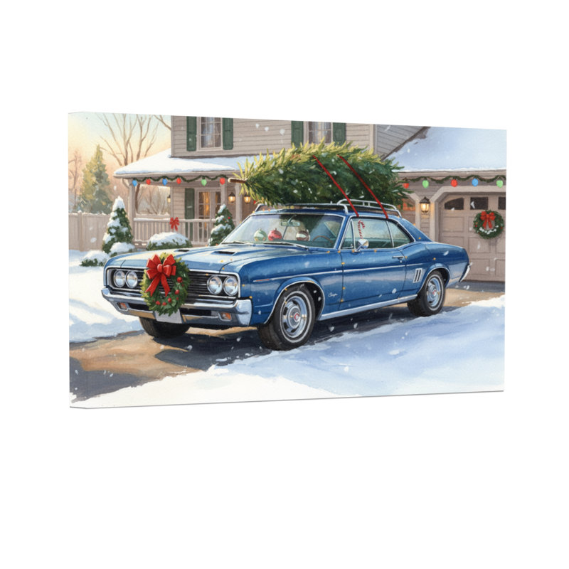 Voiture de Noël avec arbre et couronne, H 20 po x l 30 po