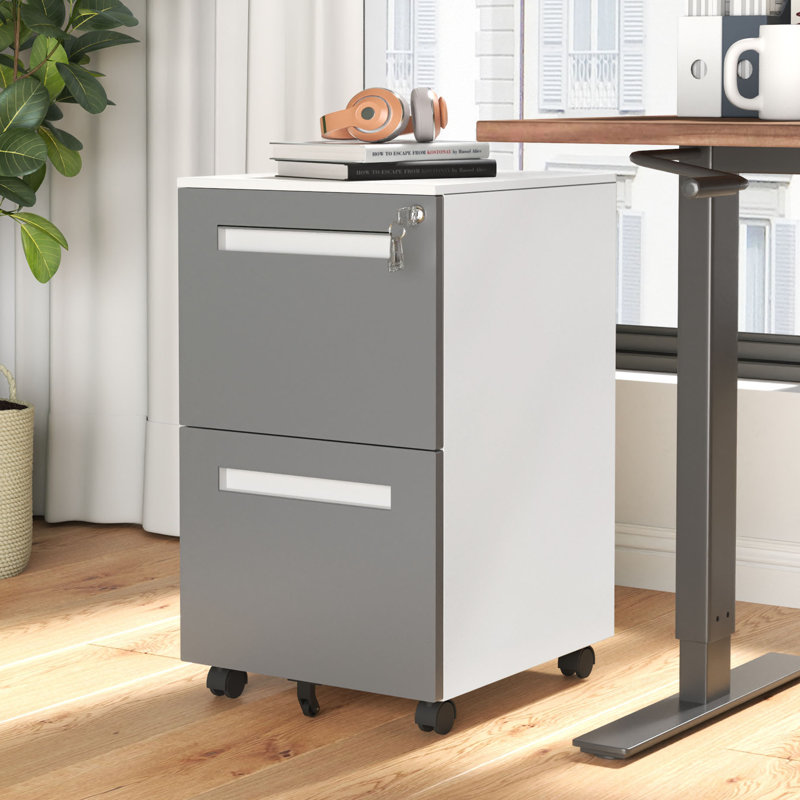 Abheek 15.4 " Wide Fully Assembled 2 Drawers Steel Mobile Vertical Filing Cabinet With Lock For Home Office