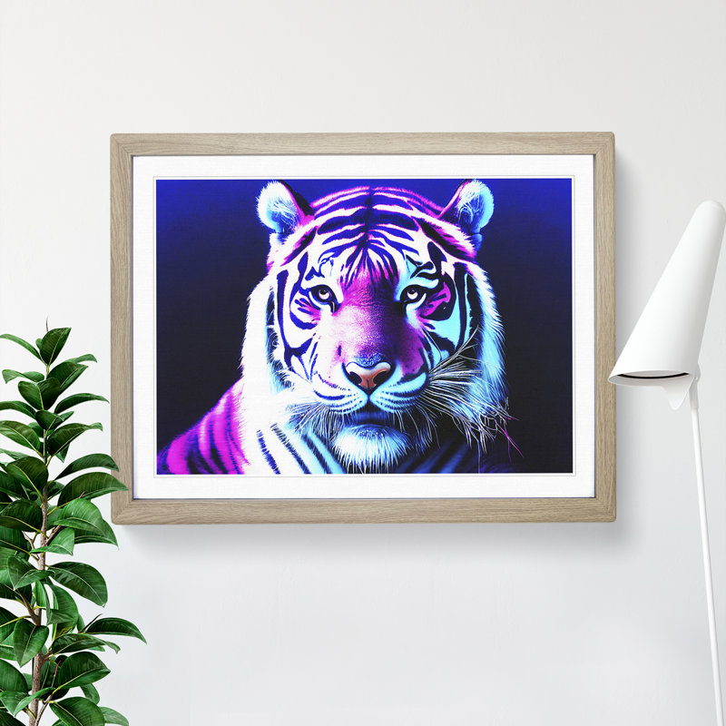 Neon Tiger - Single Picture Frame Print, 34cm H x 46cm W, Beige