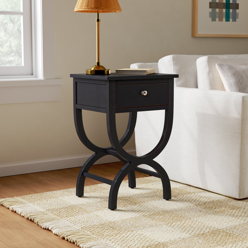 Floris Solid Wood End Table with Storage, Black