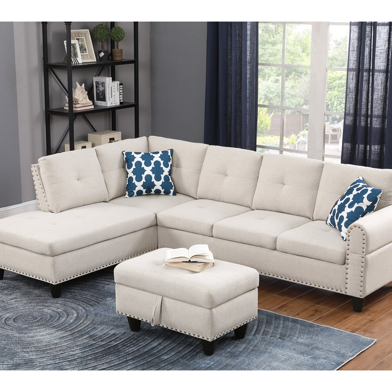 Canapé de rangement avec repose-pieds en forme de L beige, Beige