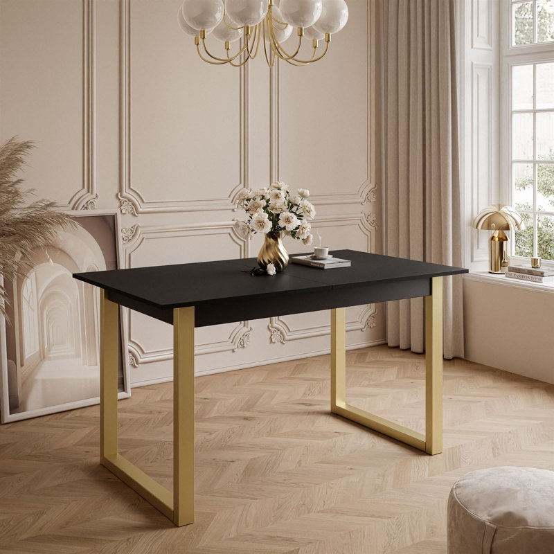 Extendable Metal Base Dining Table, black