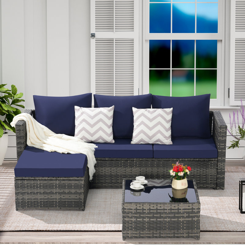 Mobilier de patio avec table amovible - Tissu modulaire d'extérieur tissé à la main avec coussins de pieds