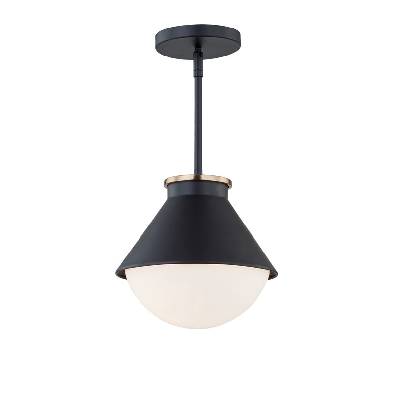 Fusion - luminaire suspendu d'extérieur Ravelle - noir mat avec anneau en laiton - abat-jour en verre opale