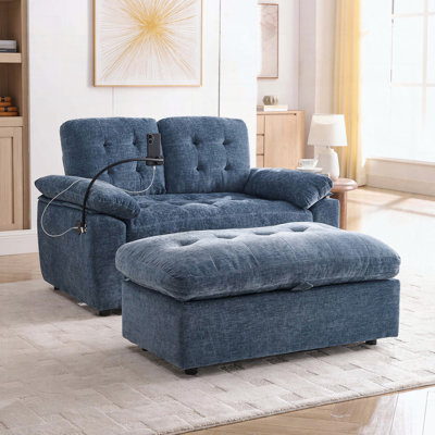 Canapé double inclinable avec charge USB et repose-pieds avec rangement