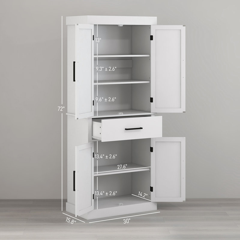 White Farmhouse Freestanding Kitchen Pantry Cabinet with Barn Doors