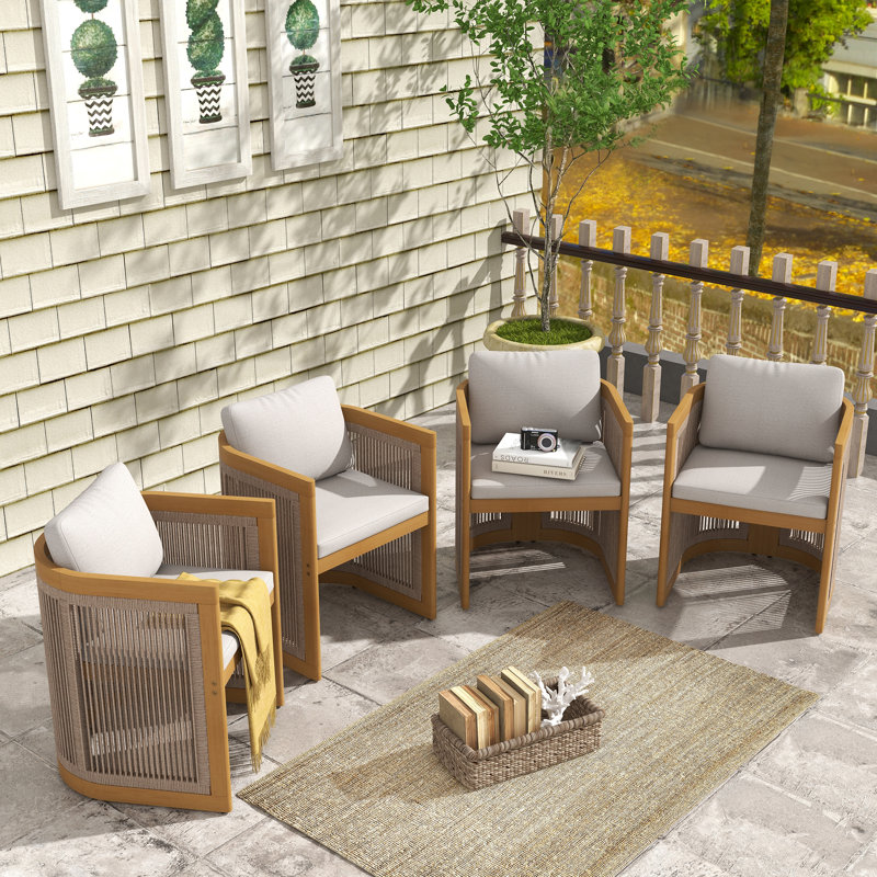 Chaise d'extérieur en bois d'acacia avec coussins