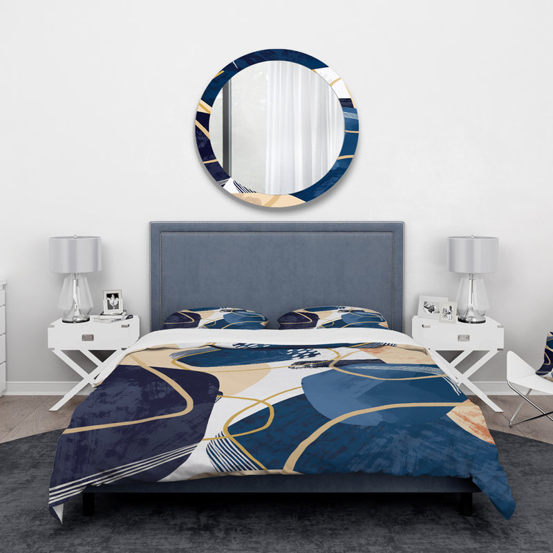 Minimalistic Blue & Earth Tone Shapes II - Modern Duvet Cover Set, King Duvet Cover + 2 King Shams