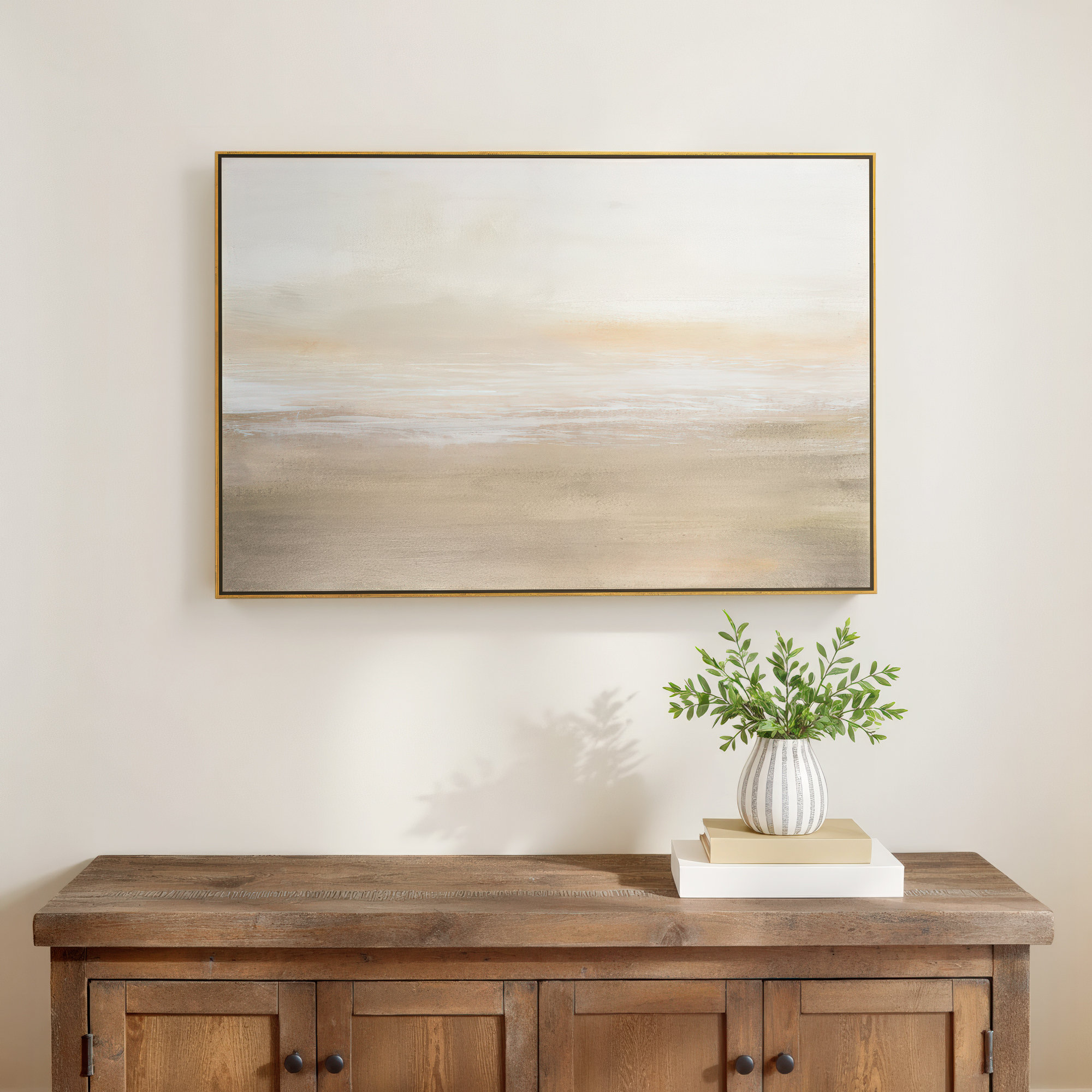 Morning Calm - Floater Frame Painting on Canvas, Gold Framed, 41" H x 61" W x 2" D