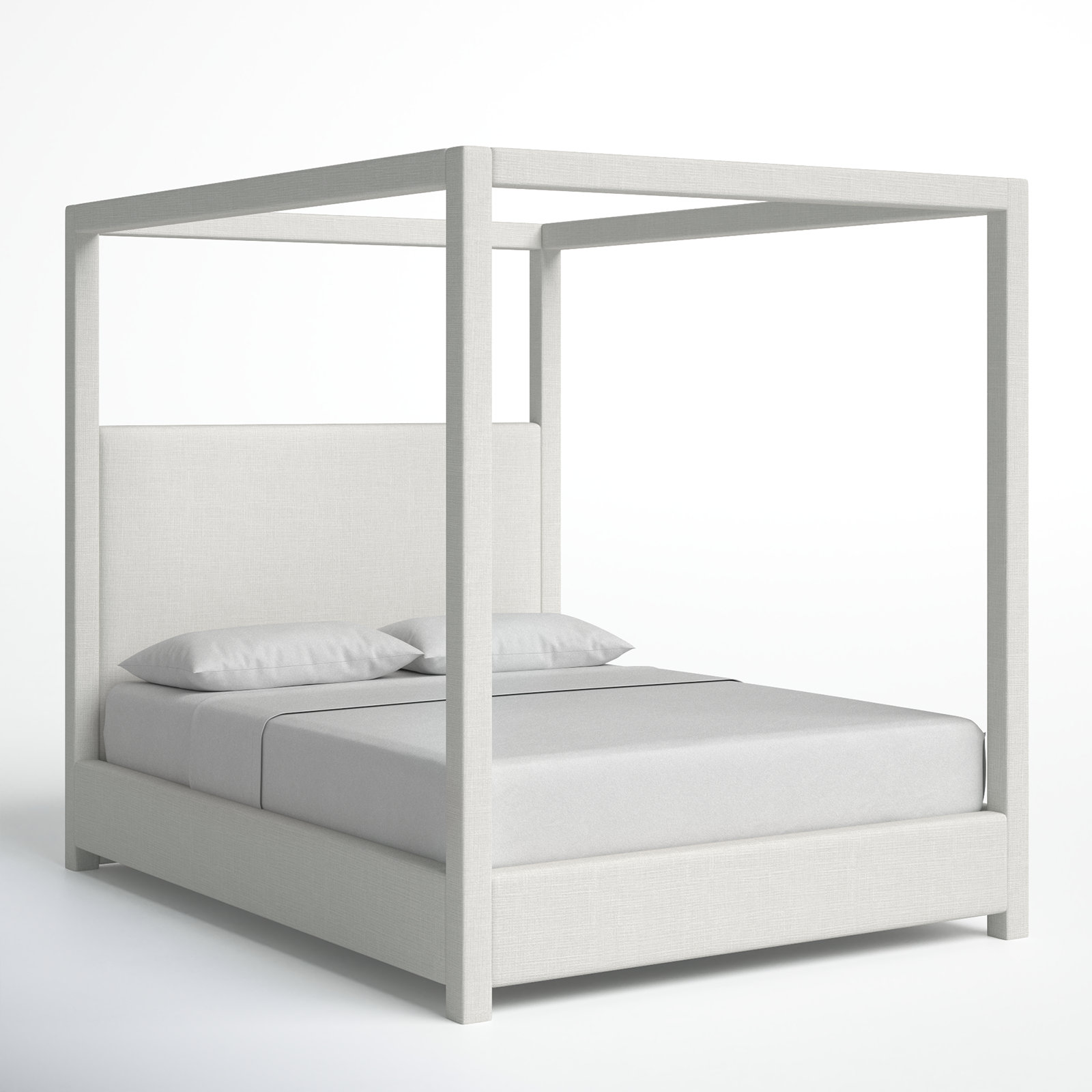 Mistaya Upholstered Canopy Bed, King, Cream Linen