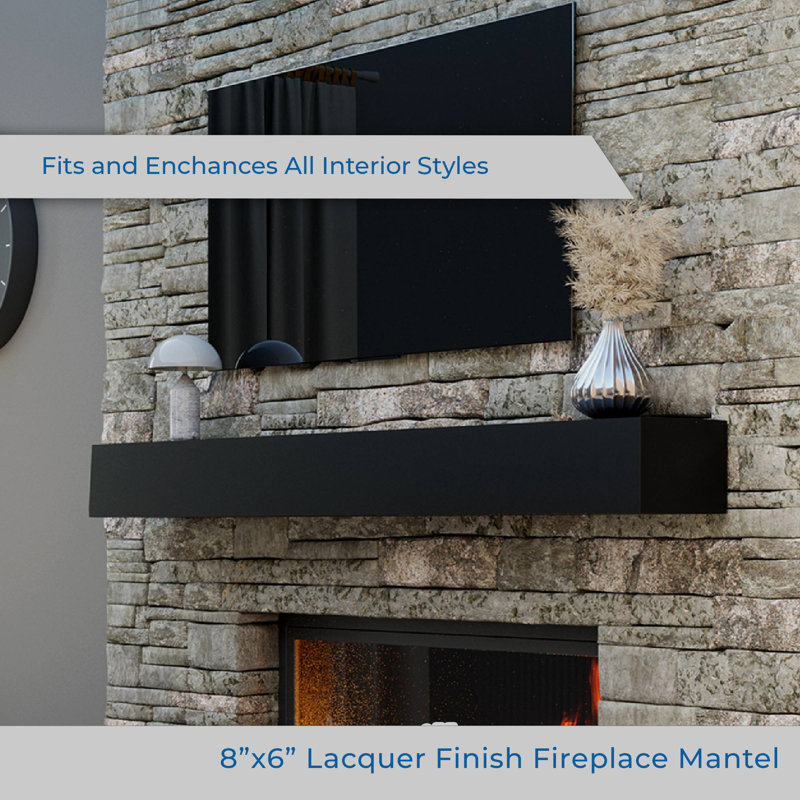 Fireplace Mantel, Modern Design, Wall-Mounted Floating Shelf, Black, 60"H x 8"W x 6"D