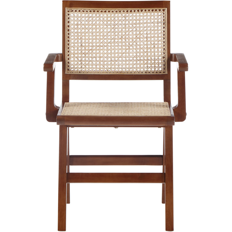 Chaise de salle à manger avec accoudoirs Akilia Preston, ensemble de 2, Noyer naturel canne, Noyer