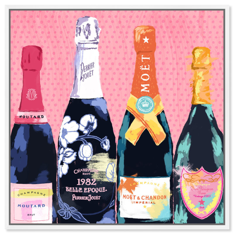 Drinks and Spirits Pass The Bottle! Champagne - impression sur toile tendue, H 12 po x l 12 po, Cadre blanc