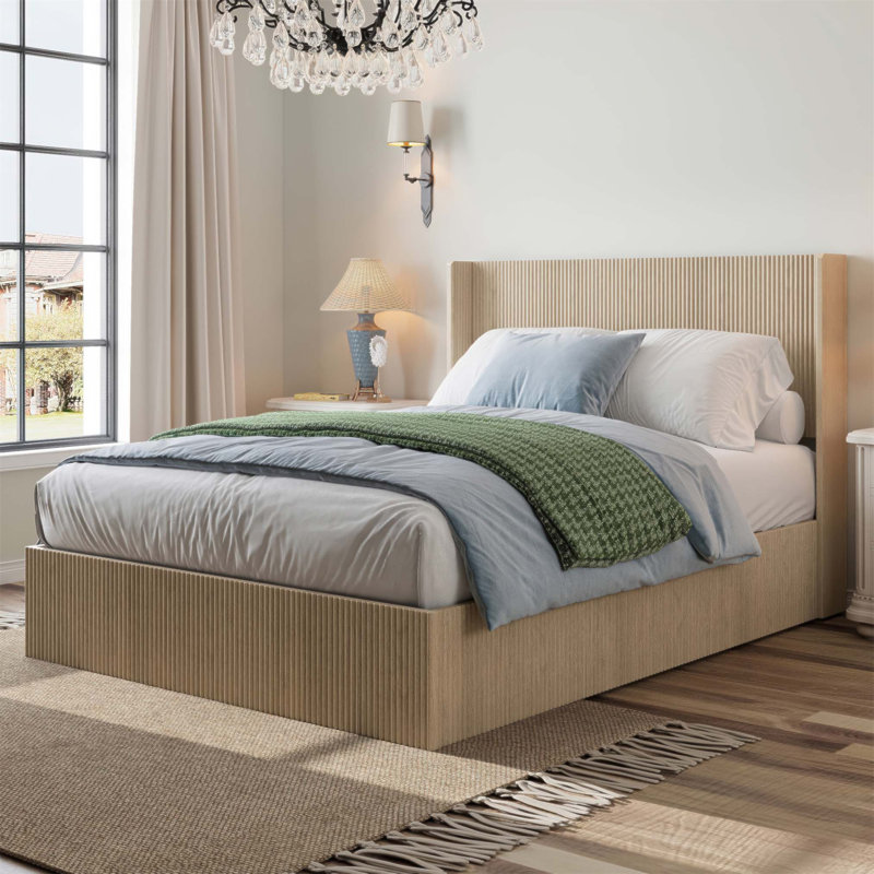 Grand lit plateforme avec rangement surélevé en bois avec système de levage hydraulique et sans sommier, idéal pour les chambres élégantes et peu encombrantes (sans matelas)