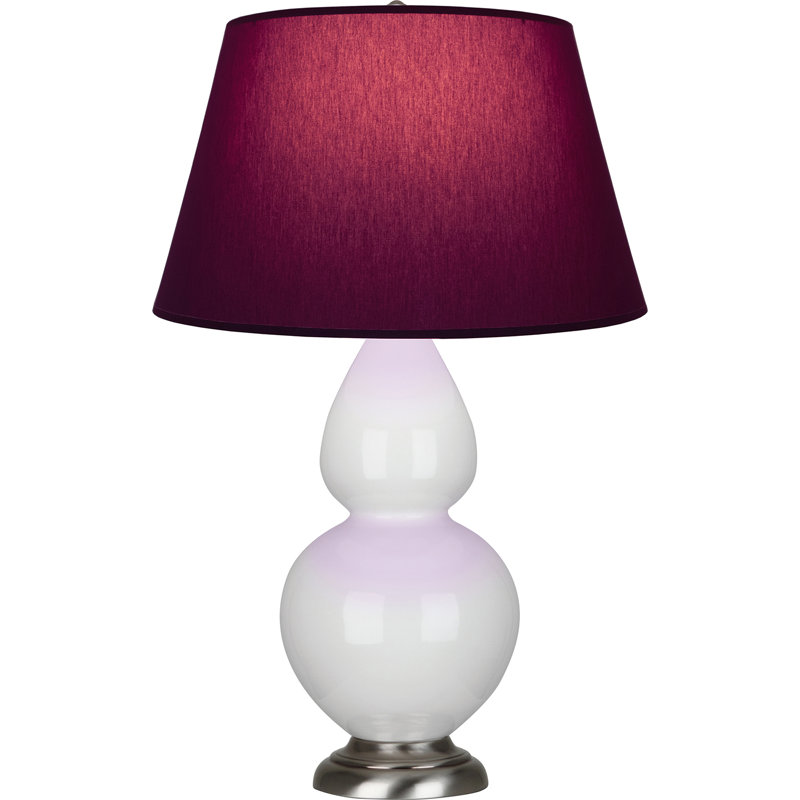 Lampe de table double gourde en céramique, Lys émaillé / argent antique, Prune / lavande, Argent argent