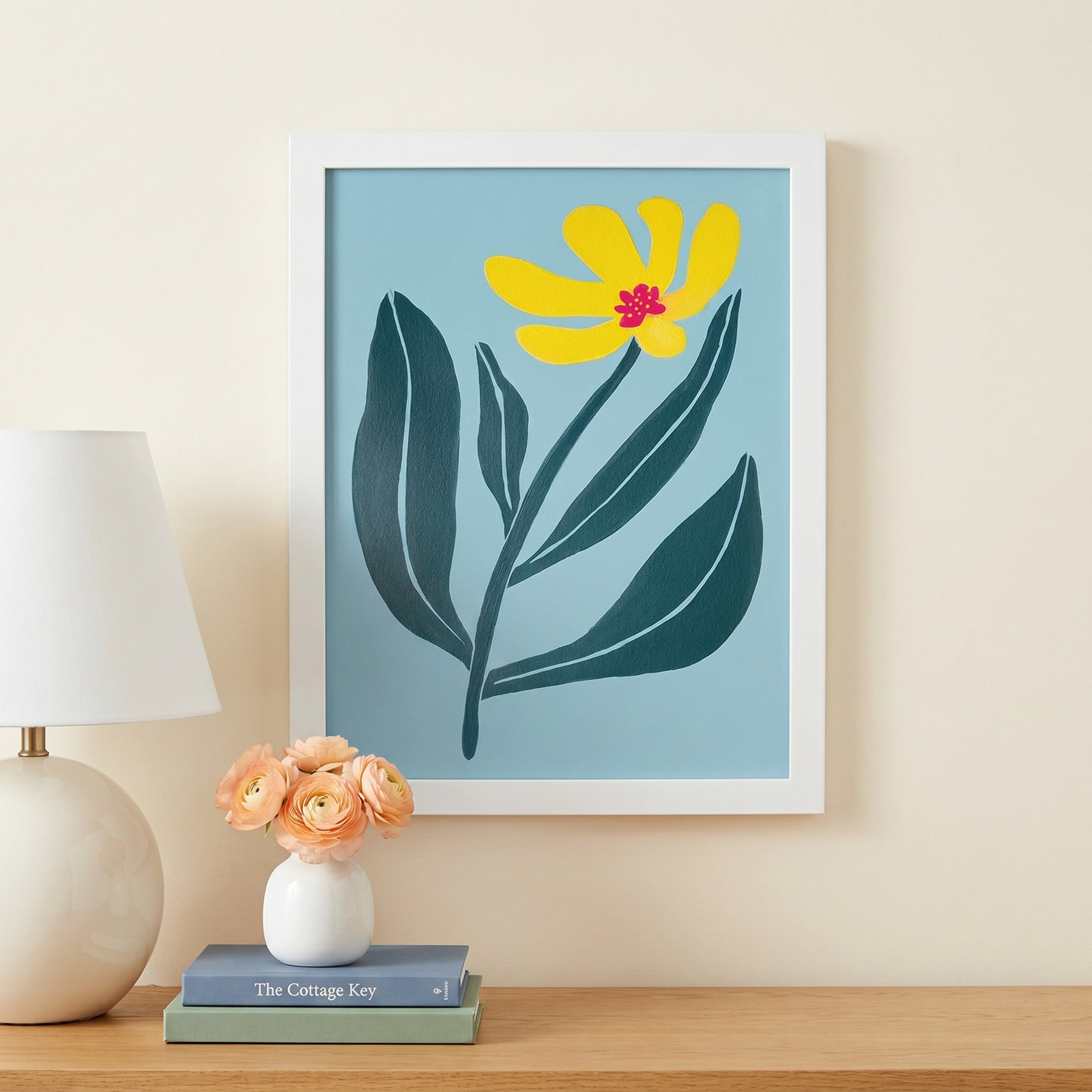 Exton "Yellow Flower" Print by Emma Daisy, 13" H x 11" W x 1" D, White