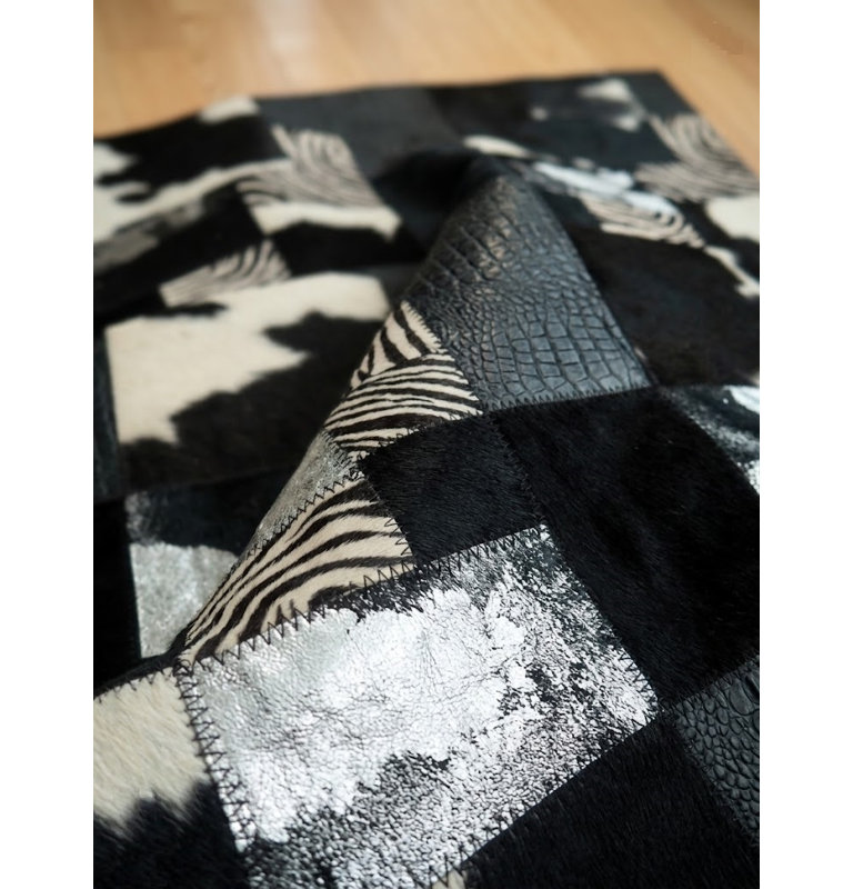 Tapis Abani Rugs Hide HID240A Noir Ivoire Texture Mixte Patchwork Soriano, 6 pi x 9 pi