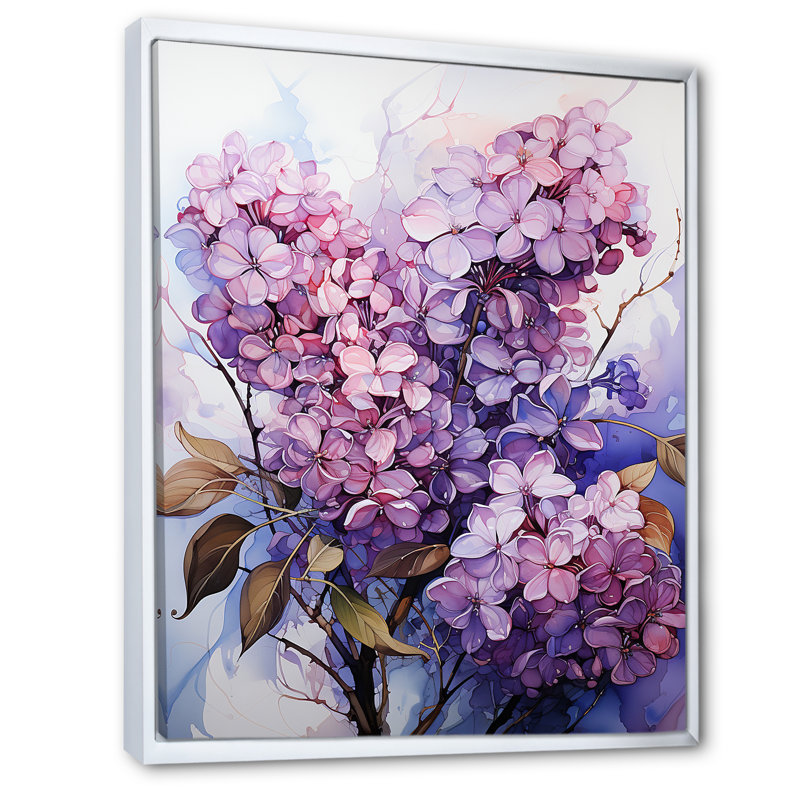 Lilacs Flow Grace I sur toile, Cadre flottant blanc, H 32 po x l 24 po x P 1 po