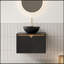 Bathroom Vanity&sink, Wall-mounted Floating Plywood Storage Cabinet, Twill Double Doors With Metal Trim, Black Bowl Ceramic Vessel Basin With Stone Pattern&black Top-2028652102