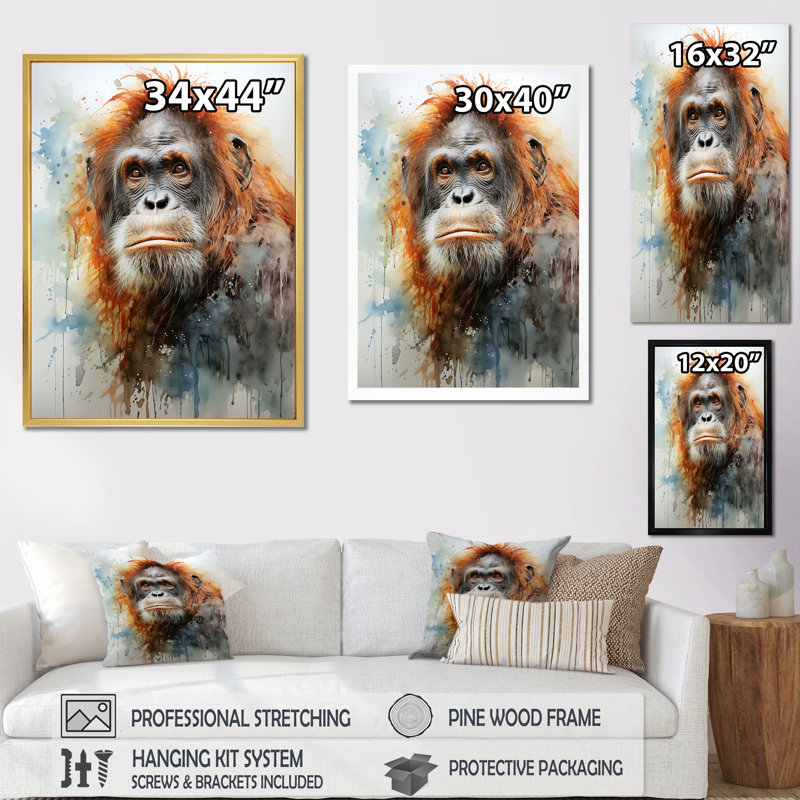 Apes Portrait Impressionist Jungles I, Cadre simple blanc, H 32 po x l 16 po x P 1 po