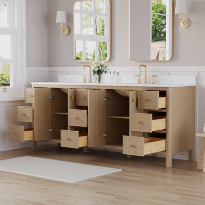 Kingsley 36"Wx35"H Freestanding Light Oak Bathroom Solid Wood Vanity with Quartz Countertop And Undermount Ceramic Single Sink