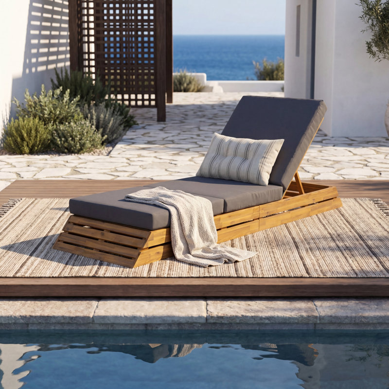 Chaises longues de patio réglables, fauteuil inclinable moderne en bois d'acacia pour piscine