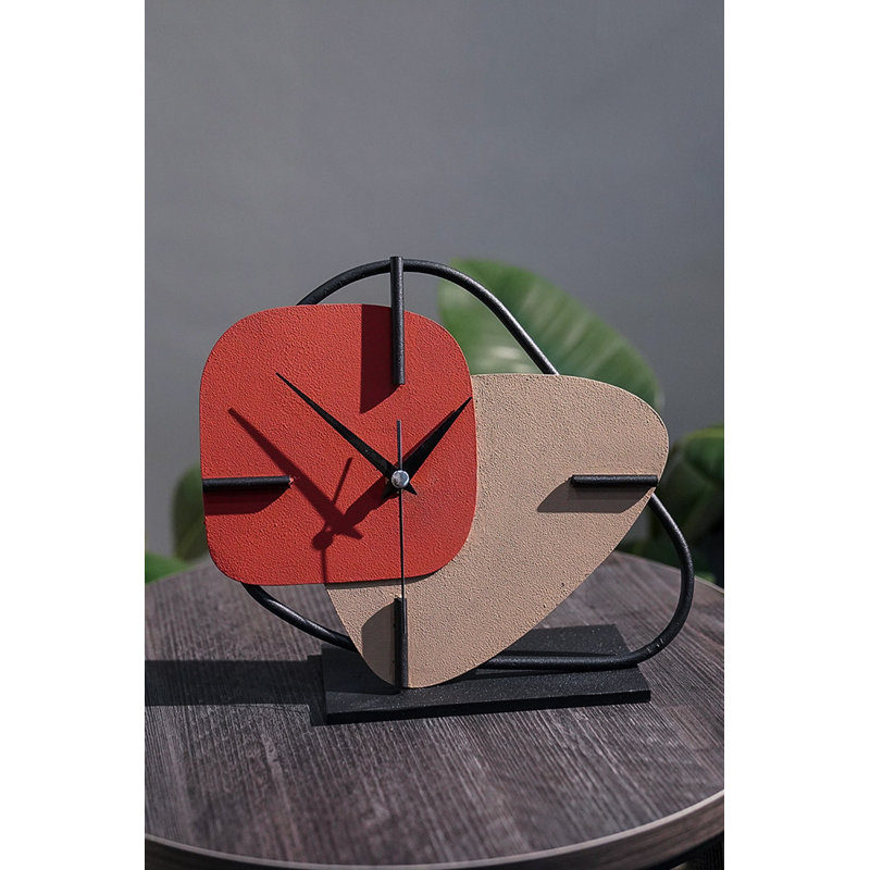 Becknell Elegant Decorative Wall Clock, Tile Red & Brown, 10.2 x 9.8 inches | 100% Metal Construction, Thickness: 0.2 inches | Stylish Home Decor for Living Room, Kitchen, or Office, Unique Design & Durable Quality