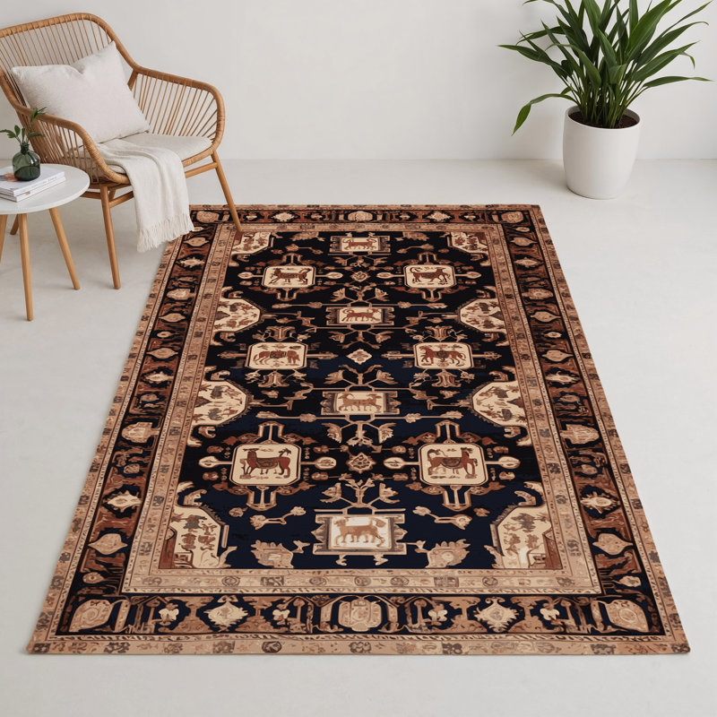 Tapis d'intérieur et d'extérieur noir Persian, Rectangle 5 pi x 7 pi