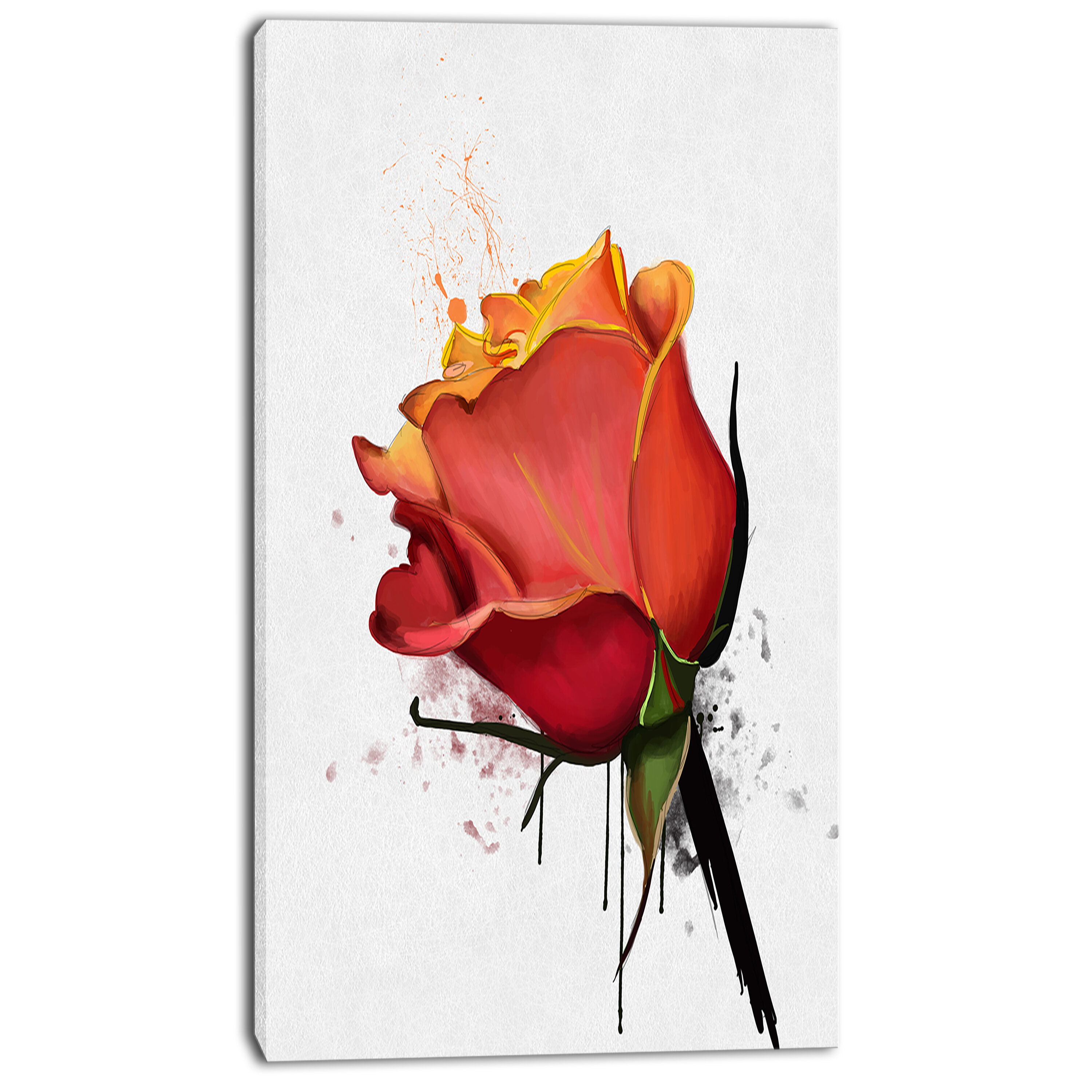 Design Art 'Rose Sketch with Stem on White' Painting Print on Wrapped  Canvas - Walmart.com