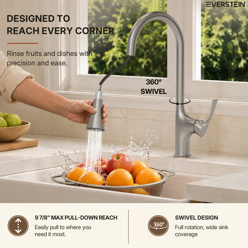 Pull-Down Single Handle Kitchen Faucet with High-Arc Spout, Stainless Steel