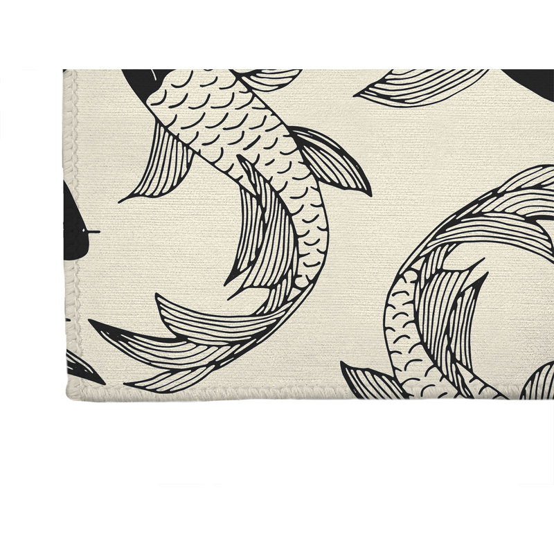 Koi Fish Flow Low Profile Kitchen Mat, Midnight Charcoal, Rectangle 2' x 3'